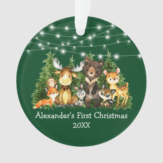 Bébé Première forêt de Noël Animaux Lumières Vert (devant)