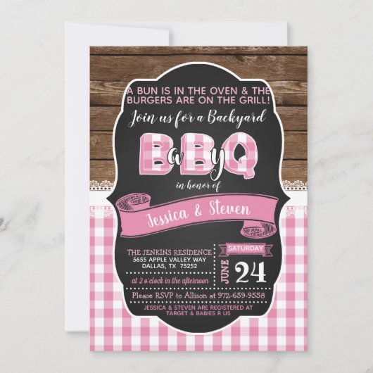 Bébé Q Baby shower Invitation pour fille - rose (Devant)