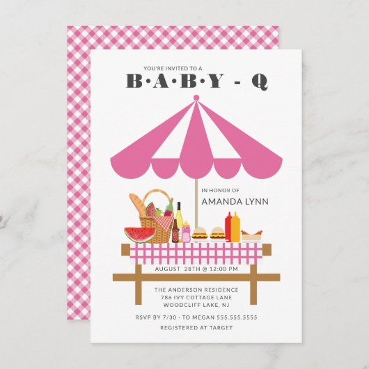 Bébé Q Filles Baby shower Invitation (Devant / Derrière)