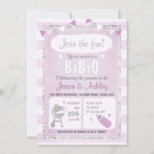 Bébé Q invitation Coed BBQ Baby shower Purple (Devant)