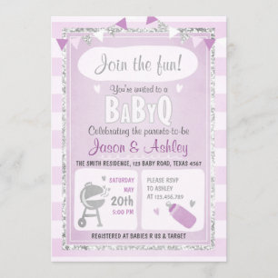 Bébé Q invitation Coed BBQ Baby shower Purple