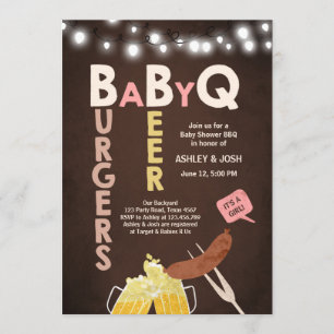 Bébé Q invitation Coed BBQ Baby shower Rustic Girl
