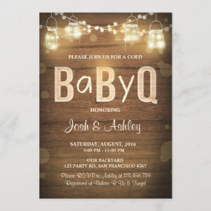 Bébé Q invitation Coed BBQ Baby shower Rustic Wood