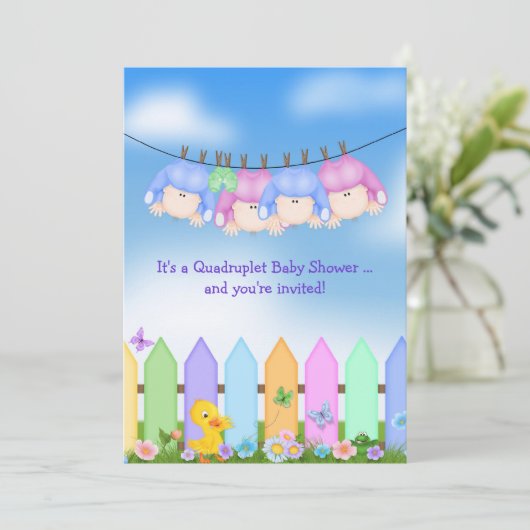Bébé Quadruplet Douche Invitation (Debout devant)