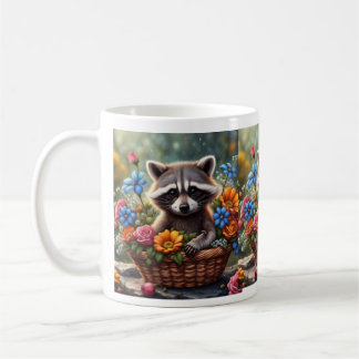 Bébé Raccoon dans le panier à fleurs Mug