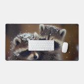 Bébé Raccoons se blottit dans la neige tombante (Clavier et souris)