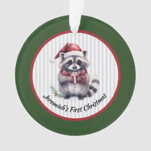 Bébé Raton Laveur Tenant un Cadeau Premier Noël d'