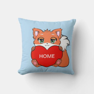 Bébé renard mignon sur un coussin à jeter bleu cla