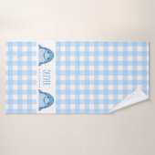 Bébé Requin Bleu Mignon Gingham Nom Naissance (Serviette de bain)