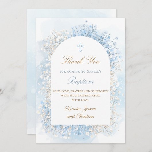 Bébé Respiration bébé garçon Baptême carte de reme (Devant / Derrière)