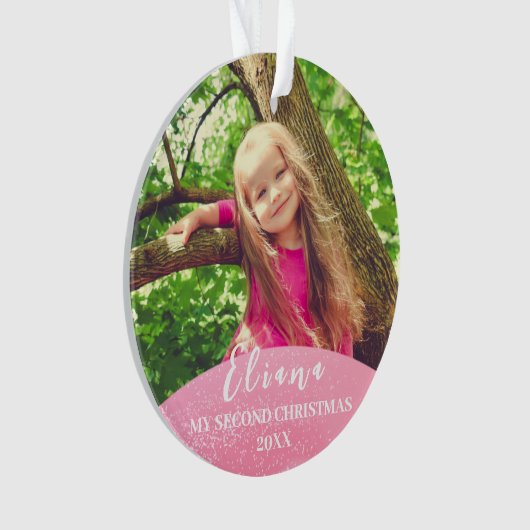 Bébé rose 2e Noël Photo personnalisée (devant)