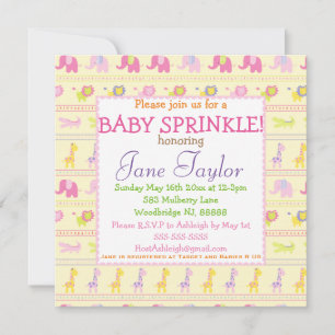 Bébé rose Animaux Bébé Saupoudrer Invitations