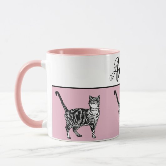 Bébé rose blanc Tabby chat Chats Whimsical Art Mug (Gauche)