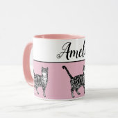 Bébé rose blanc Tabby chat Chats Whimsical Art Mug (Devant gauche)