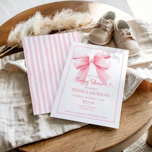 Bébé rose Bow fille douche Invitation