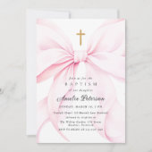 Bébé Rose Bow Girl Baptism Invitation (Devant)