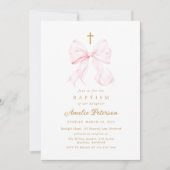 Bébé Rose Bow Girl Baptism Invitation (Devant)