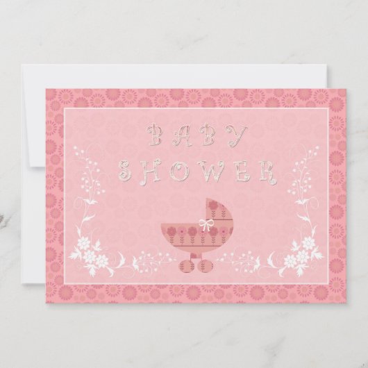 Bébé rose Buggy Bébé Douche Invitations (Devant)