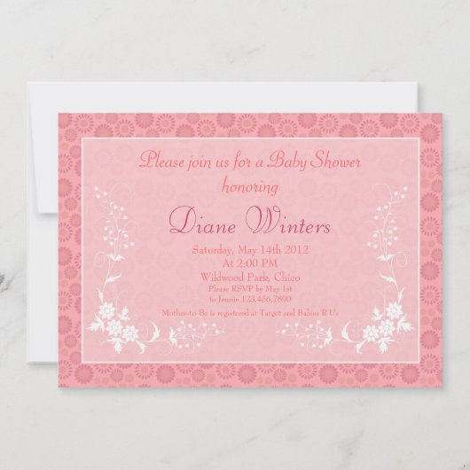 Bébé rose Buggy Bébé Douche Invitations (Dos)