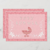 Bébé rose Buggy Bébé Douche Invitations (Devant / Derrière)