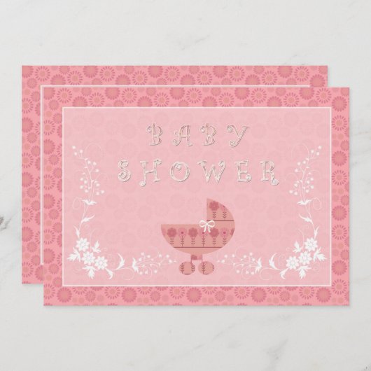 Bébé rose Buggy Bébé Douche Invitations (Devant / Derrière)