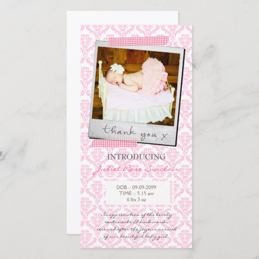 Bébé rose Damas En vichy Merci (Devant / Derrière)