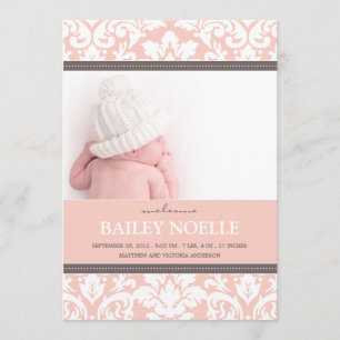 BÉBÉ ROSE DAMASK   FAIRE-PART DE NAISSANCE
