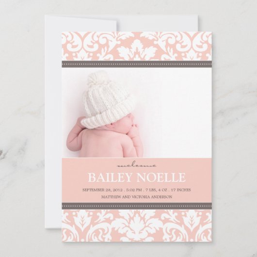 BÉBÉ ROSE DAMASK | FAIRE-PART DE NAISSANCE (Devant)
