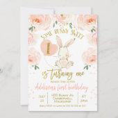 Bébé rose doré floral 1er anniversaire Invitation (Devant)