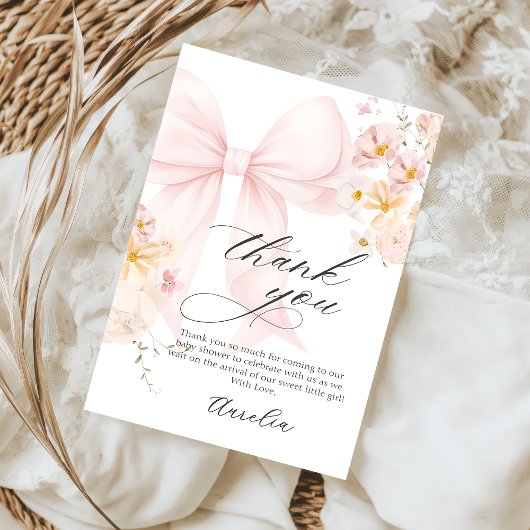 Bébé rose en Baby shower fleuri Carte de remerciem