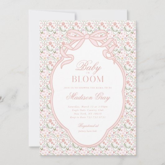 Bébé rose en fleur Baby shower Invitation (Devant)