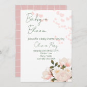 Bébé rose en fleur Baby shower Invitation (Devant / Derrière)