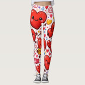 Bébé rose et blanc rayé rouge coeurs Leggings (Devant)