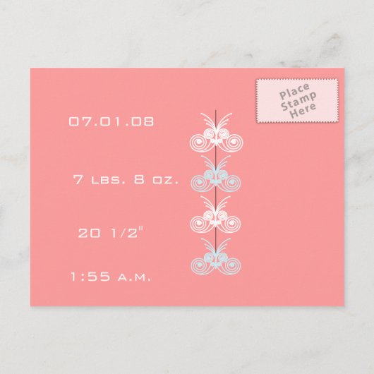 Bébé rose Faire-part (Dos)