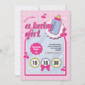 Bébé rose fille 1er anniversaire Invitation (Devant)
