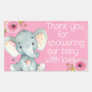 Bébé rose Fille Eléphant Douche Merci Stickers