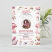 Bébé rose fille Faire-part de naissance islamique (Debout devant)