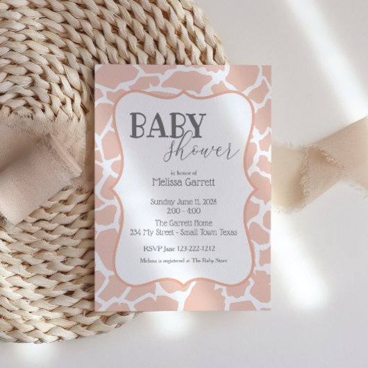 Bébé rose fille Giraffe Baby shower Invitation