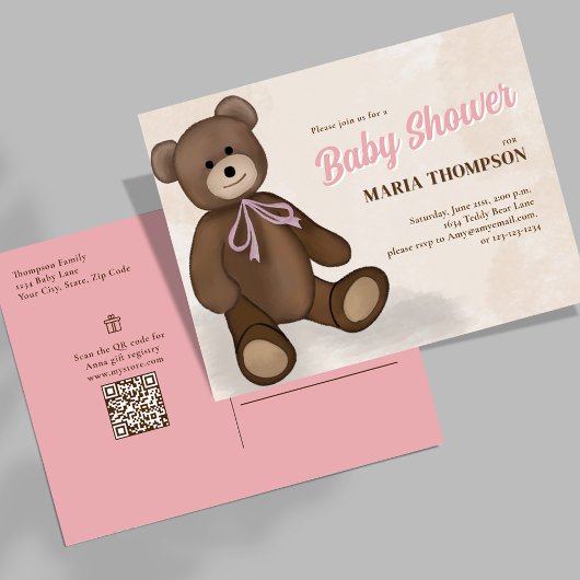 Bébé rose fille mignonne douche Invitations