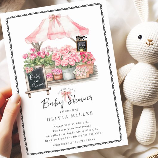 Bébé rose Fleur Douche Invitation