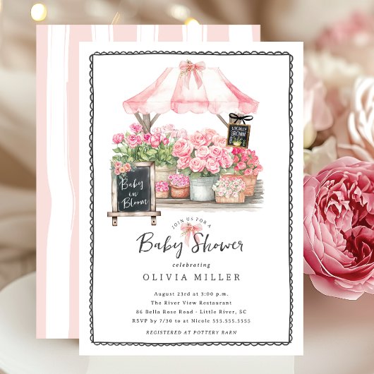 Bébé rose Fleur Douche Invitation