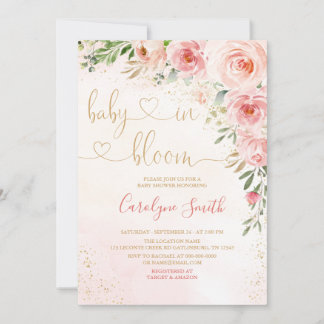 Bébé rose Fleur Invitation Baby shower