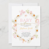 Bébé rose floral en fleur Baby shower Invitation (Devant)