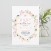 Bébé rose floral en fleur Baby shower Invitation (Debout devant)