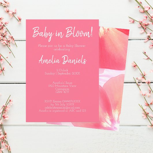 Bébé rose floral en fleur Baby shower Invitation