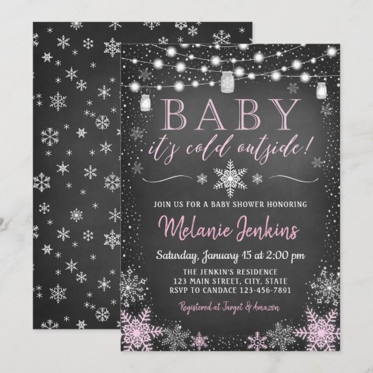 Bébé rose Il fait froid dehors Invitation Baby sho (Devant / Derrière)