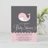 Bébé rose mignonne Baleine Bébé Douche Invitations (Debout devant)