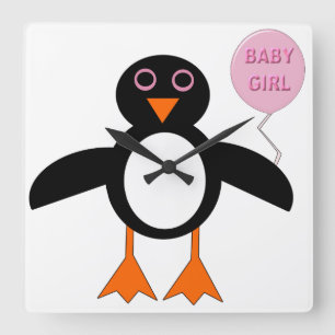 Bébé rose mignonne fille Pemguin Horloge murale