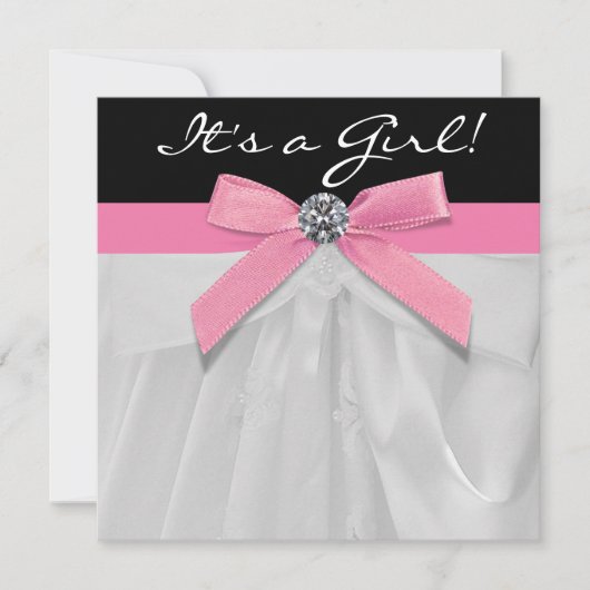 Bébé rose noir fille douche Invitations (Devant)