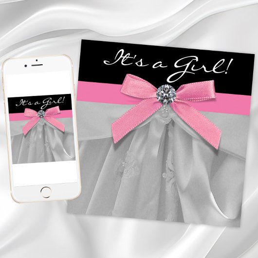 Bébé rose noir fille douche Invitations